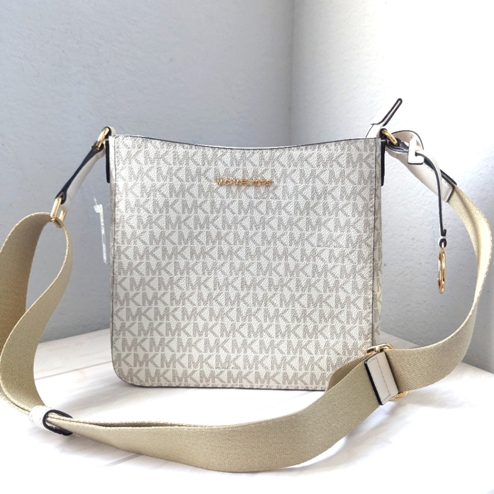 NWT MICHAEL KORS JET SET TRAVEL SMALL SHOULDER MESSENGER BAG MK LT CREAM MULTI